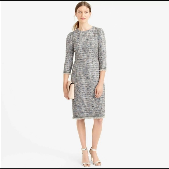 J. Crew Dresses & Skirts - J.Crew Multicolored Tweed Fringe Long Sleeve Dress